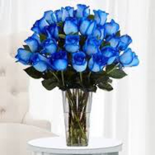 24 Blue Rose Vase Arrangement