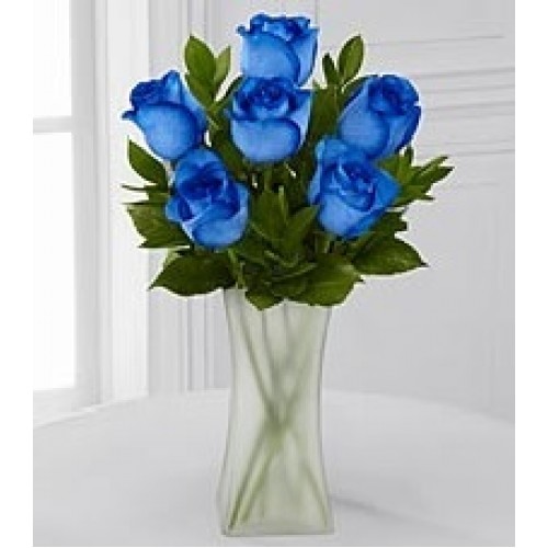 6 Blue Rose Vase Arrangement