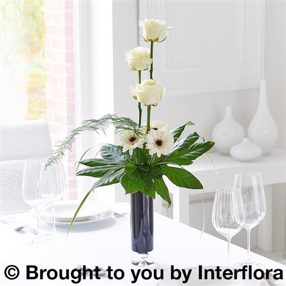 Elegant White Rose and Germini Vase