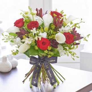 Luxury Red Rose and White Calla Lily Handtied