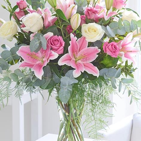 Pink Sophistication Rose, Lily and Lisianthus Vase